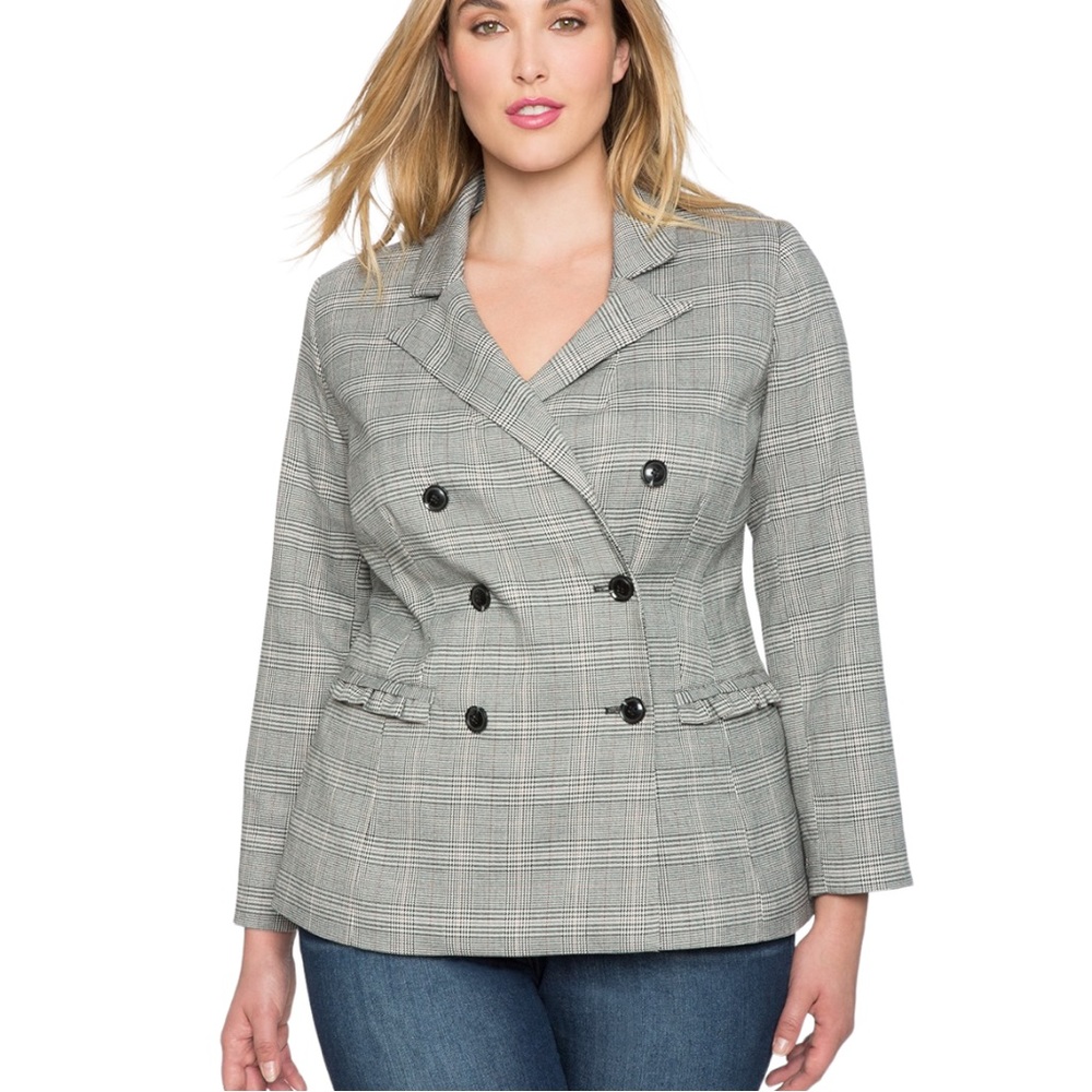 Eloquii Ruffle Trim Double Breasted Blazer